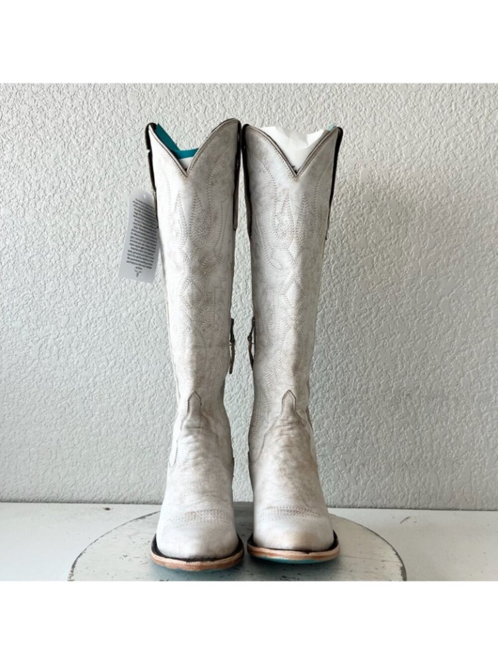 Lane MONICA Knee High White Cowboy Boots Womens 6.5 Western Cowgirl Lace Up Tall - Picture 5 of 11